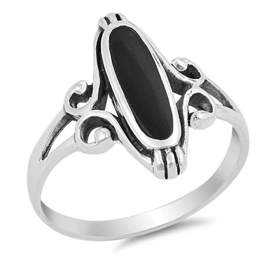 Sterling Silver With Black Onyx Cubic Zirconia Stone RingAnd Face Height 18mm