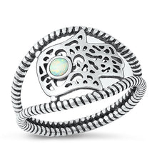 Load image into Gallery viewer, Sterling Silver Oxidized Hamsa White Lab Opal Ring
