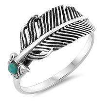 Load image into Gallery viewer, Sterling Silver Oxidized Feather Shaped Plain Rings with Stone, Face Height 6mm