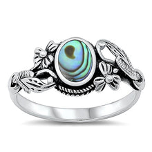 Load image into Gallery viewer, Sterling Silver Flowers Oval Abalone Stone Ring