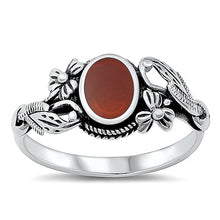 Load image into Gallery viewer, Sterling Silver Flowers Oval Red Agate Stone Ring