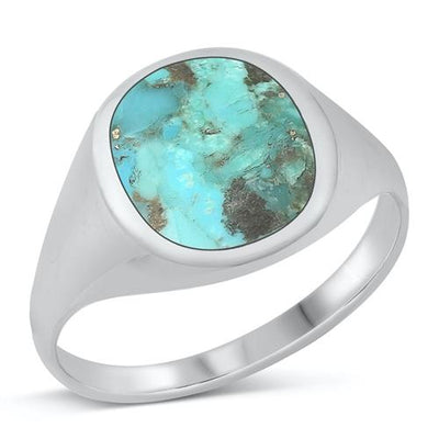Sterling Silver Genuine Turquoise 15mm Stone Ring