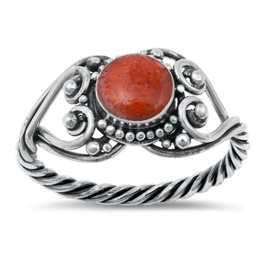 Sterling Silver 11mm Roung Coral Ring