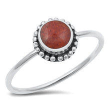 Load image into Gallery viewer, Sterling Silver Oxidized Round Red Coral Stone Ring