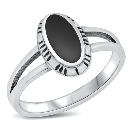 Sterling Silver Black Agate Ring-12.5mm
