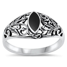Load image into Gallery viewer, Sterling Silver Black Agate Stone Ring