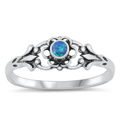 Sterling Silver Floral Blue Lab Opal Ring