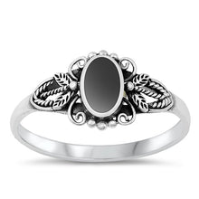Load image into Gallery viewer, Sterling Silver Crown Oval Black Agate Stone Ring