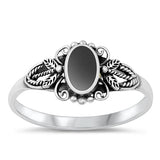 Sterling Silver Crown Oval Black Agate Stone Ring