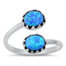 Load image into Gallery viewer, Sterling Silver Double Round Blue Lab Opal Ring