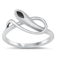 Load image into Gallery viewer, Sterling Silver Black Agate Stone Snake Ring