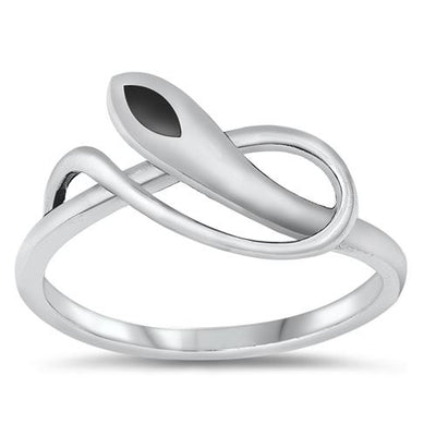 Sterling Silver Black Agate Stone Snake Ring