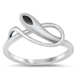 Sterling Silver Black Agate Stone Snake Ring