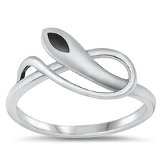Sterling Silver Black Agate Stone Snake Ring