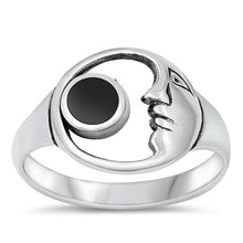Load image into Gallery viewer, Sterling Silver Black Agate Moon Ring