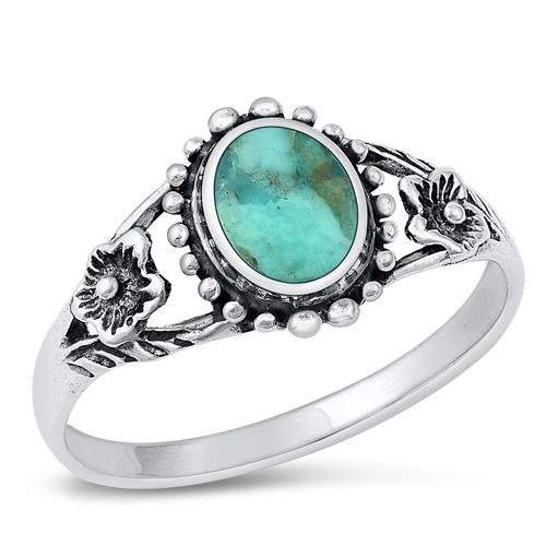Sterling Silver 10.4mm Flower Turquoise Stone Ring