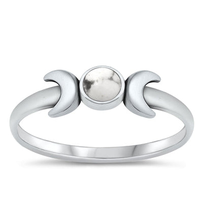 Sterling Silver Oxidized White Buffalo Turquoise Ring-5mm