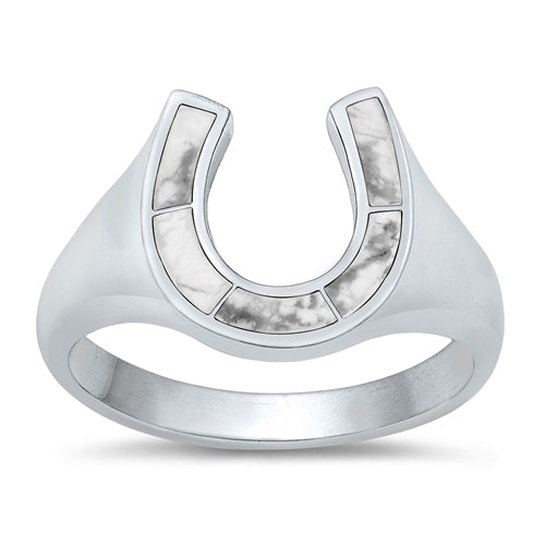 Sterling Silver Oxidized White Buffalo Turquoise Ring-13.6mm