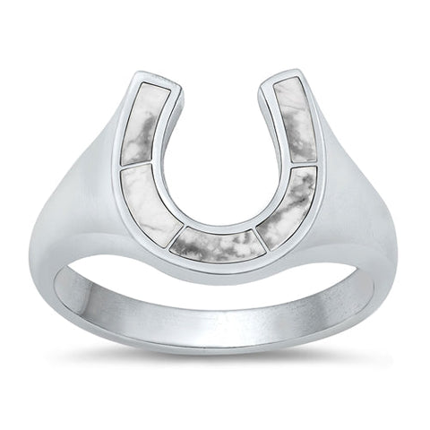 Sterling Silver Oxidized White Buffalo Turquoise Ring-13.6mm