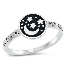 Load image into Gallery viewer, Sterling Silver Oxidized Moon And Stars Shape Ring