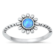 Load image into Gallery viewer, Sterling Silver Flower Blue Lab Opal Ring