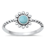 Sterling Silver Oxidized Flower Genuine Larimar Stone Ring