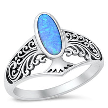 Load image into Gallery viewer, Sterling Silver Oxidized Oval Tree Blue Lab Opal Ring