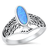 Sterling Silver Oxidized Oval Tree Blue Lab Opal Ring