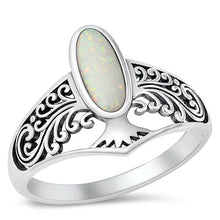 Load image into Gallery viewer, Sterling Silver Oxidized Oval Tree White Lab Opal Ring