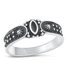 Load image into Gallery viewer, Sterling Silver Patterend Black Agate Ring