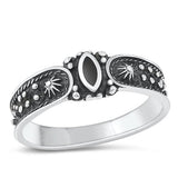 Sterling Silver Patterend Black Agate Ring