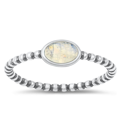 Sterling Silver Oxidized Moonstone Ring-5.2mm