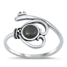 Load image into Gallery viewer, Sterling Silver Oxidized Black Agate Heart Key Stone Ring