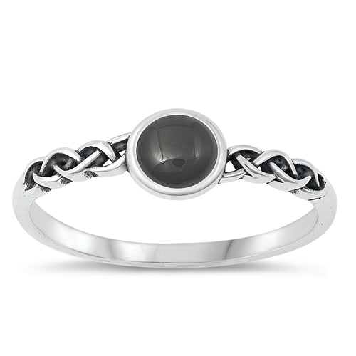 Sterling Silver Oxidized Black Agate Ring-5.8mm