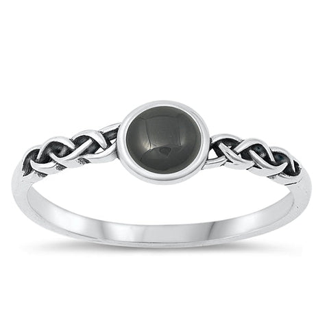 Sterling Silver Oxidized Black Agate Ring-5.8mm
