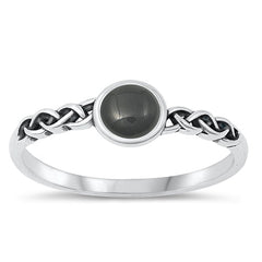 Sterling Silver Oxidized Black Agate Ring-5.8mm