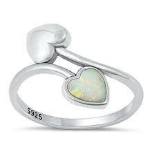Load image into Gallery viewer, Sterling Silver Oxidized Hearts White Lab Opal Ring