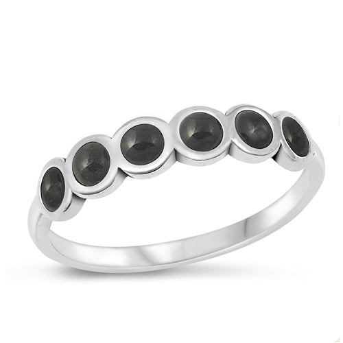 Sterling Silver Oxidized Black Agate Stone Ring-4.2mm