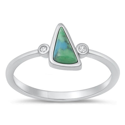 Sterling Silver Rhodium Plated Genuine Turquoise Stone Ring-9.1mm