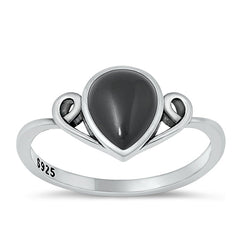 Sterling Silver Oxidized Black Agate Stone Ring-10.1mm