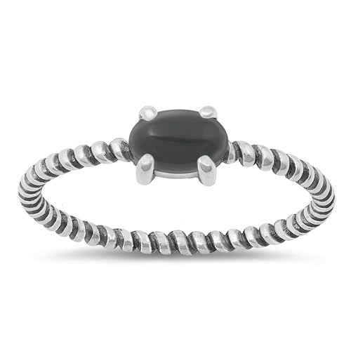 Sterling Silver Oxidized Black Agate Stone Ring-4.3mm