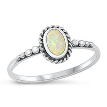 Load image into Gallery viewer, Sterling Silver Oxidized White Lab Opal and Ring-8.5mm