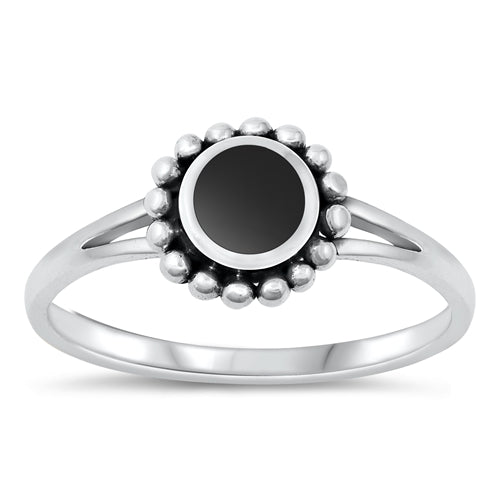 Sterling Silver Oxidized Black Agate Ring-8.6mm