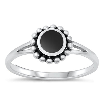Sterling Silver Oxidized Black Agate Ring-8.6mm