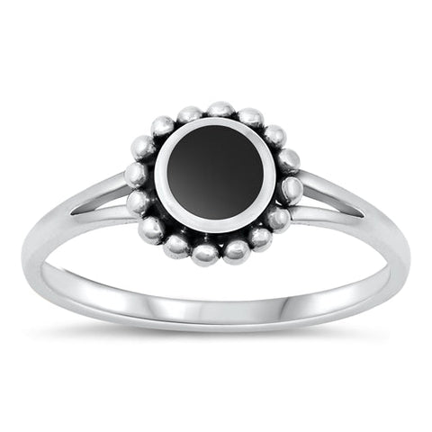 Sterling Silver Oxidized Black Agate Ring-8.6mm