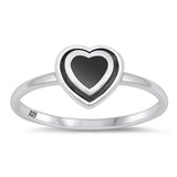 Sterling Silver Oxidized Heart Black Agate Ring-8mm