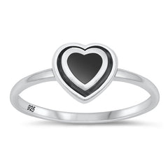Sterling Silver Oxidized Heart Black Agate Ring-8mm