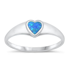 Load image into Gallery viewer, Sterling Silver Rhodium Plated Heart Blue Lab Opal Ring Face Height-5.7mm
