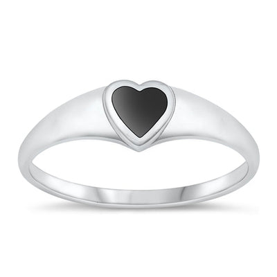 Sterling Silver Oxidized Heart Black Agate Ring-5.7mm