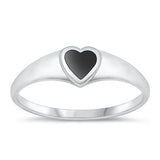 Sterling Silver Oxidized Heart Black Agate Ring-5.7mm